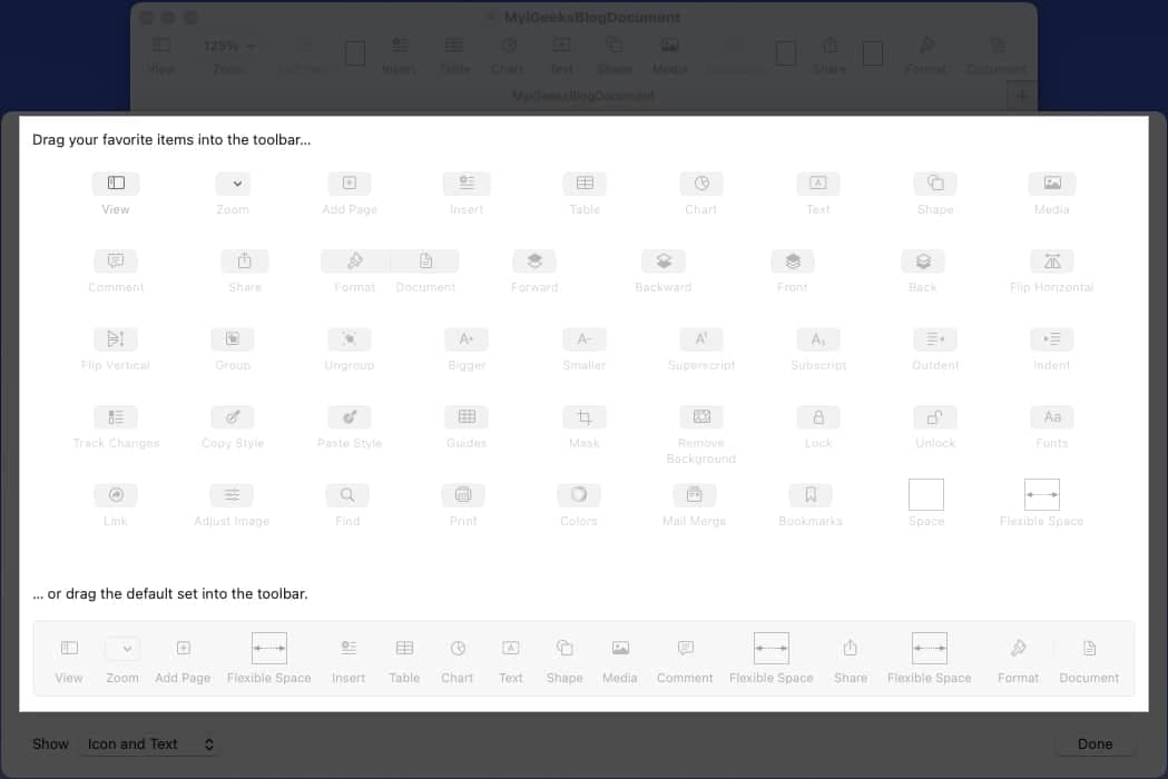Customize the toolbar in Pages