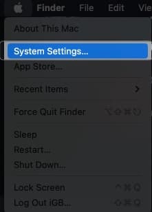 Select System Settings in macOS Ventura
