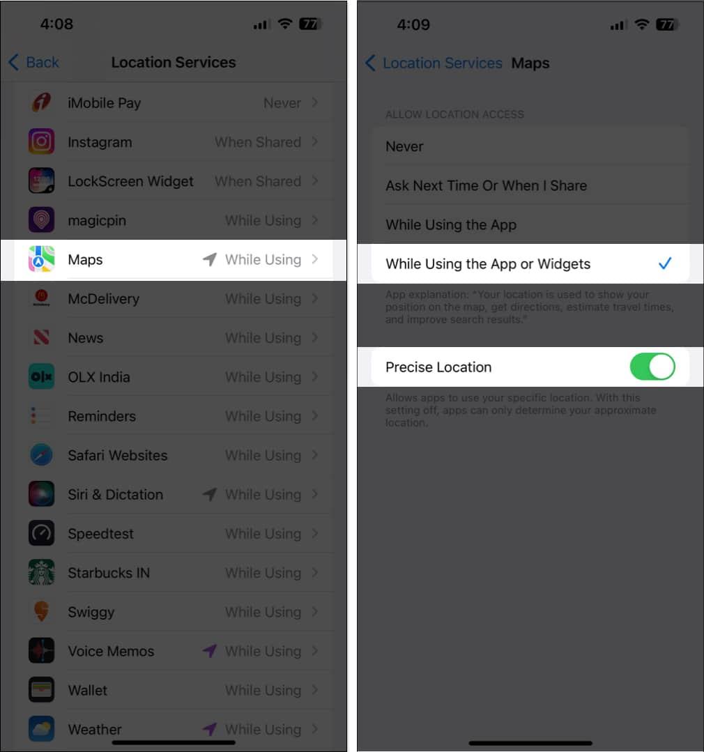 Ensure Maps has access to Location Services