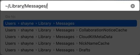 Enter ~:Library:Messages: in the textbox that appears