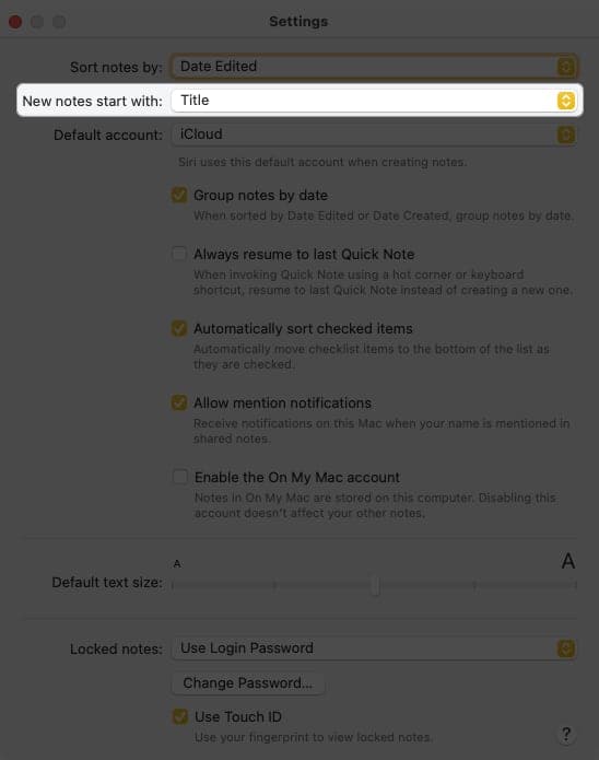 New notes start with drop-down box in the notes app