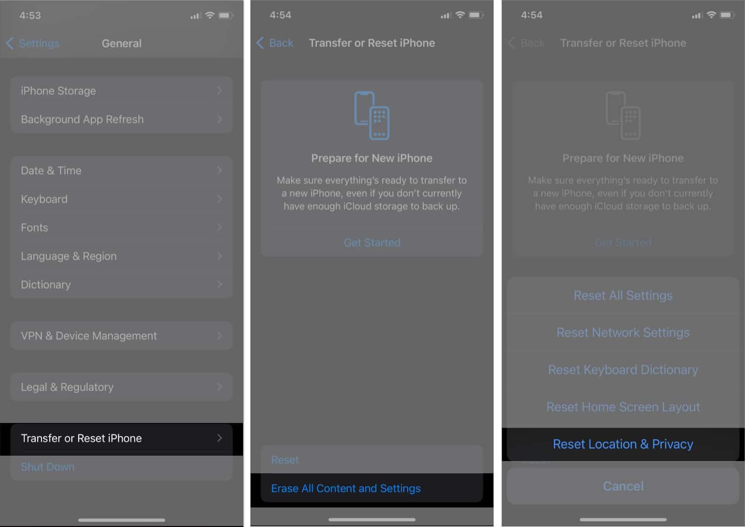 Reset Location and Privacy on iPhone