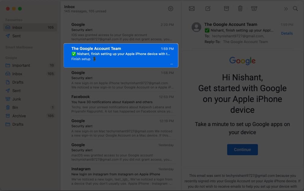 Select a mail from the mail app