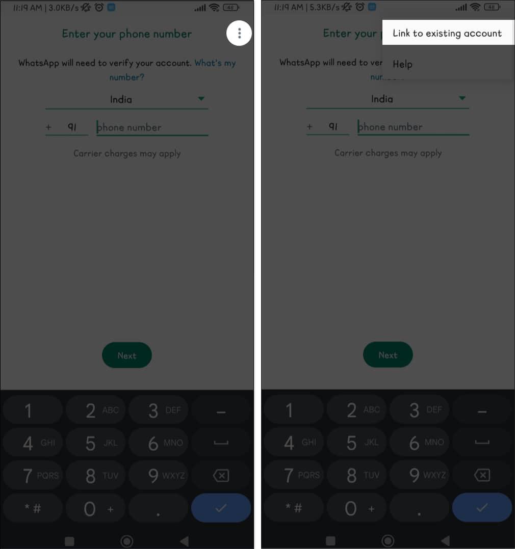 Select three dots icon and choose Link to existing account