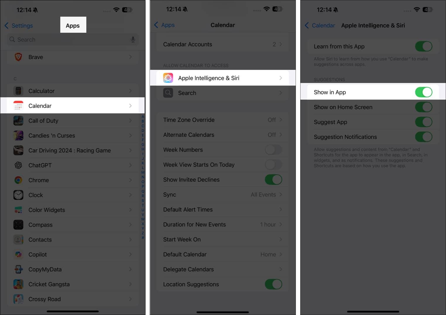 Toggle on Show in App.