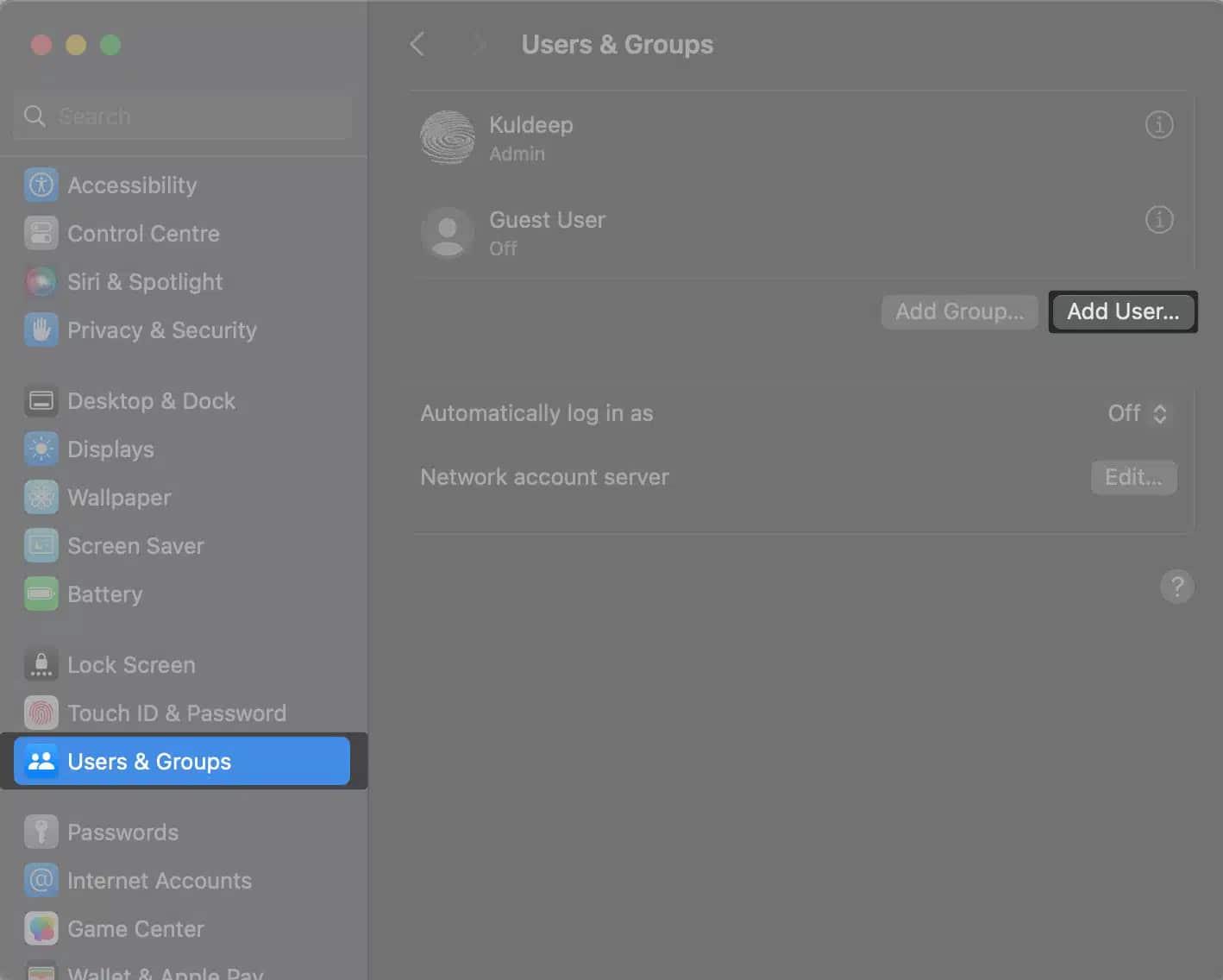 Users Groups Add User