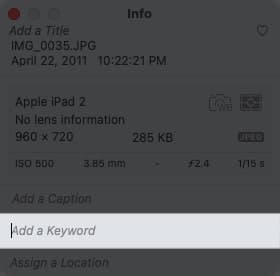 Enter the keyword in pop up in photos