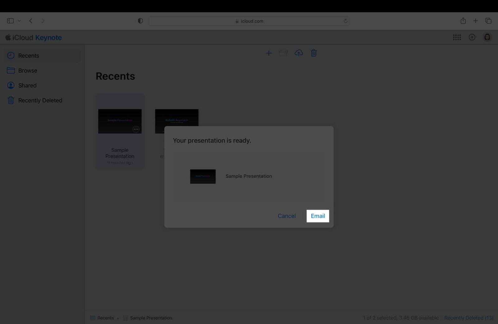 Select email to export