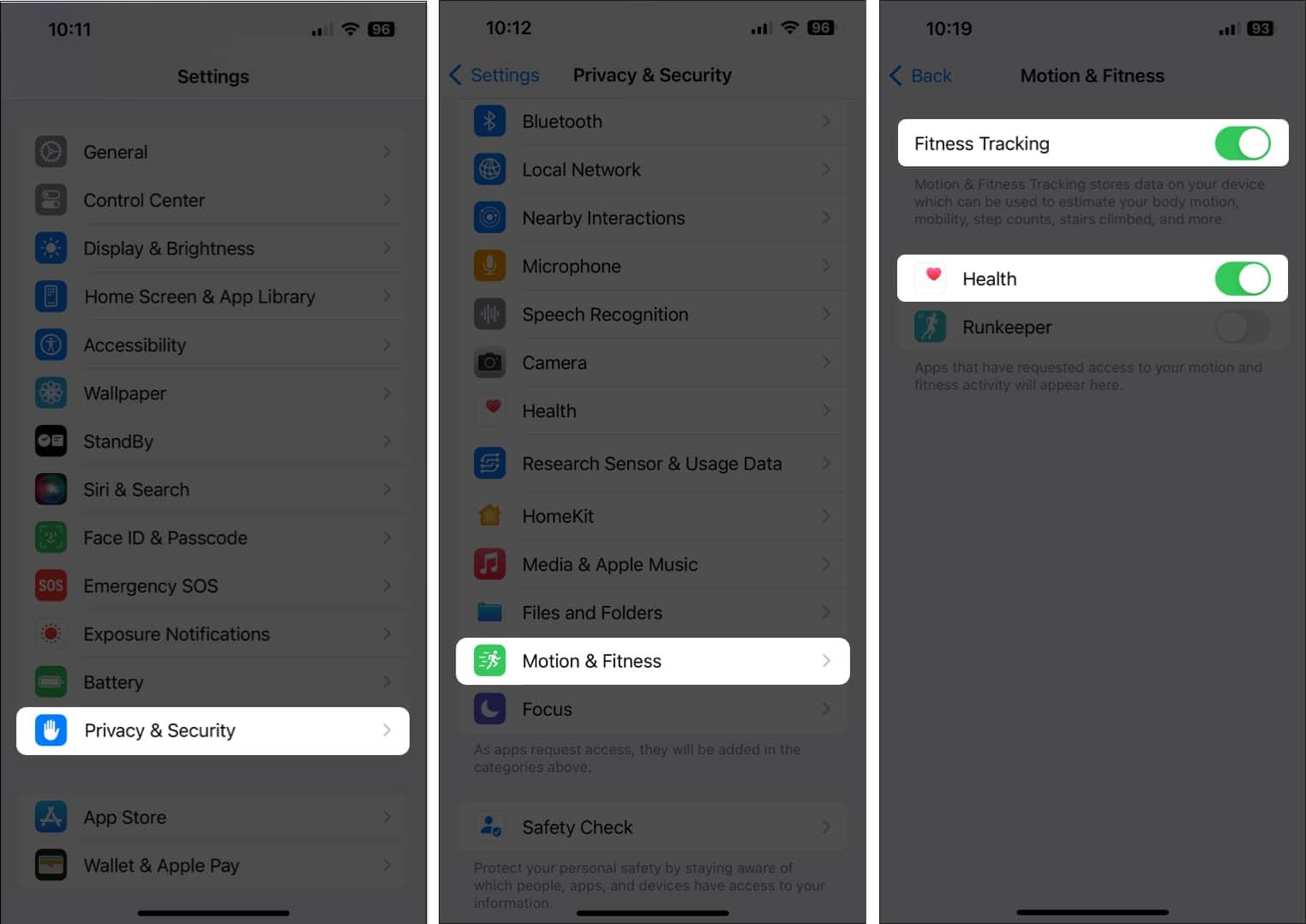 Ensure Fitness Tracking is enabled