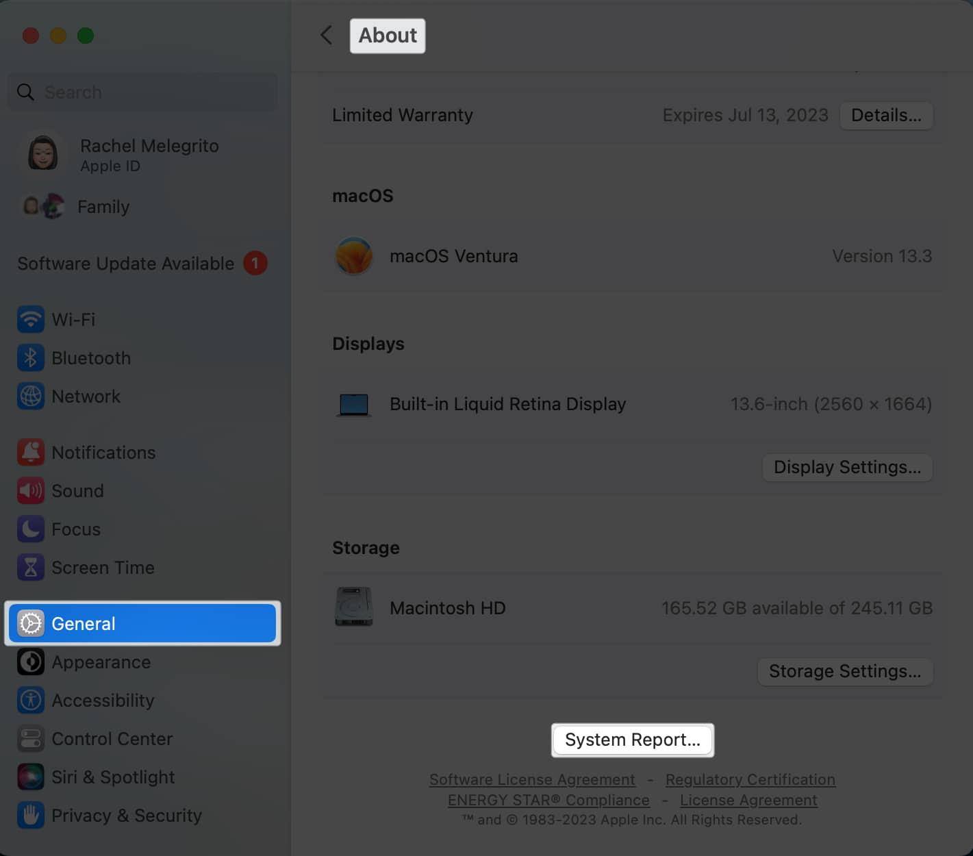Go to System Report on Mac