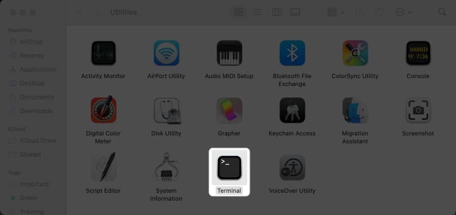 Launch Terminal in Utilities