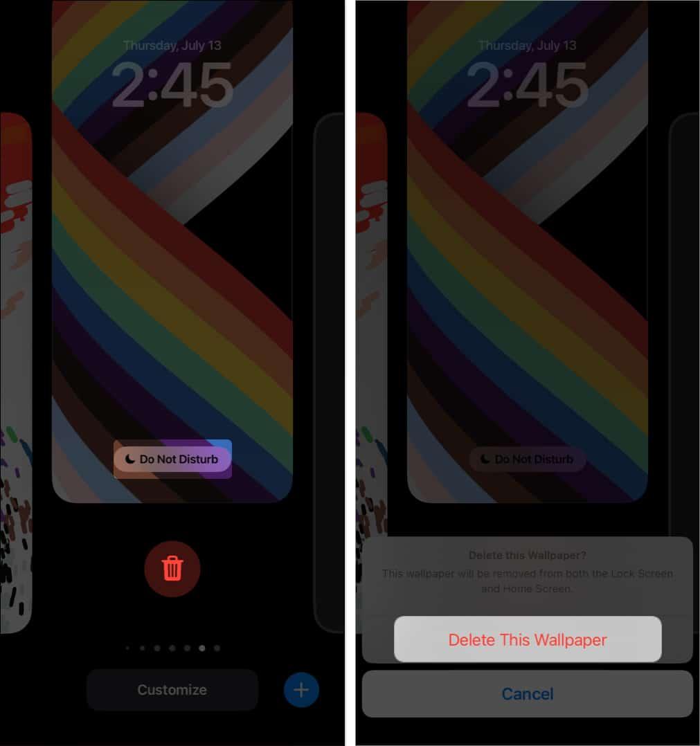 swipe up the lock screen, tap the bin icon, tap delete this wallpaper in Lock Screen 