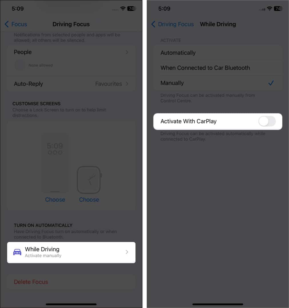 tap while driving, toggle off activate with Carplay in focus 