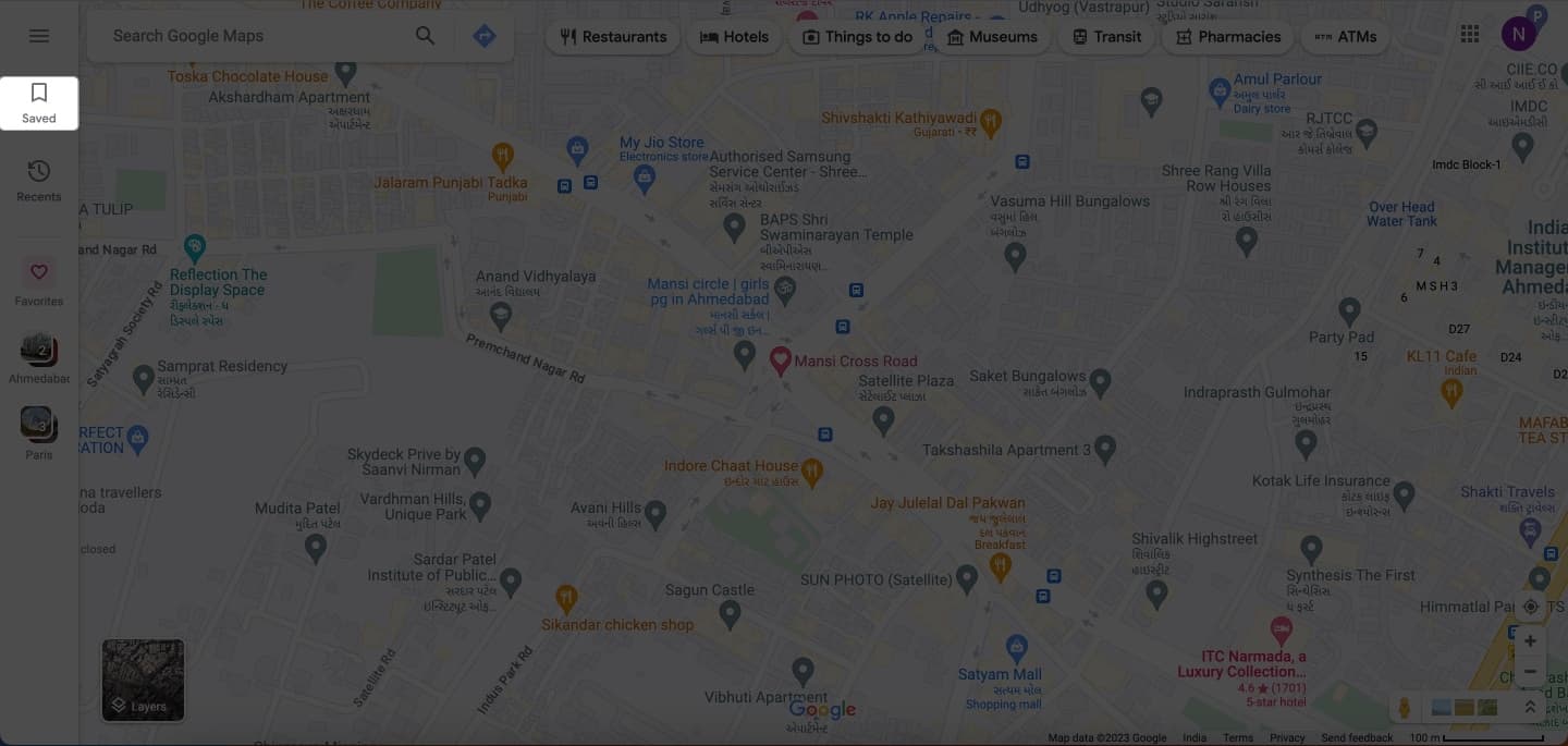 Click the saved option from on the google maps