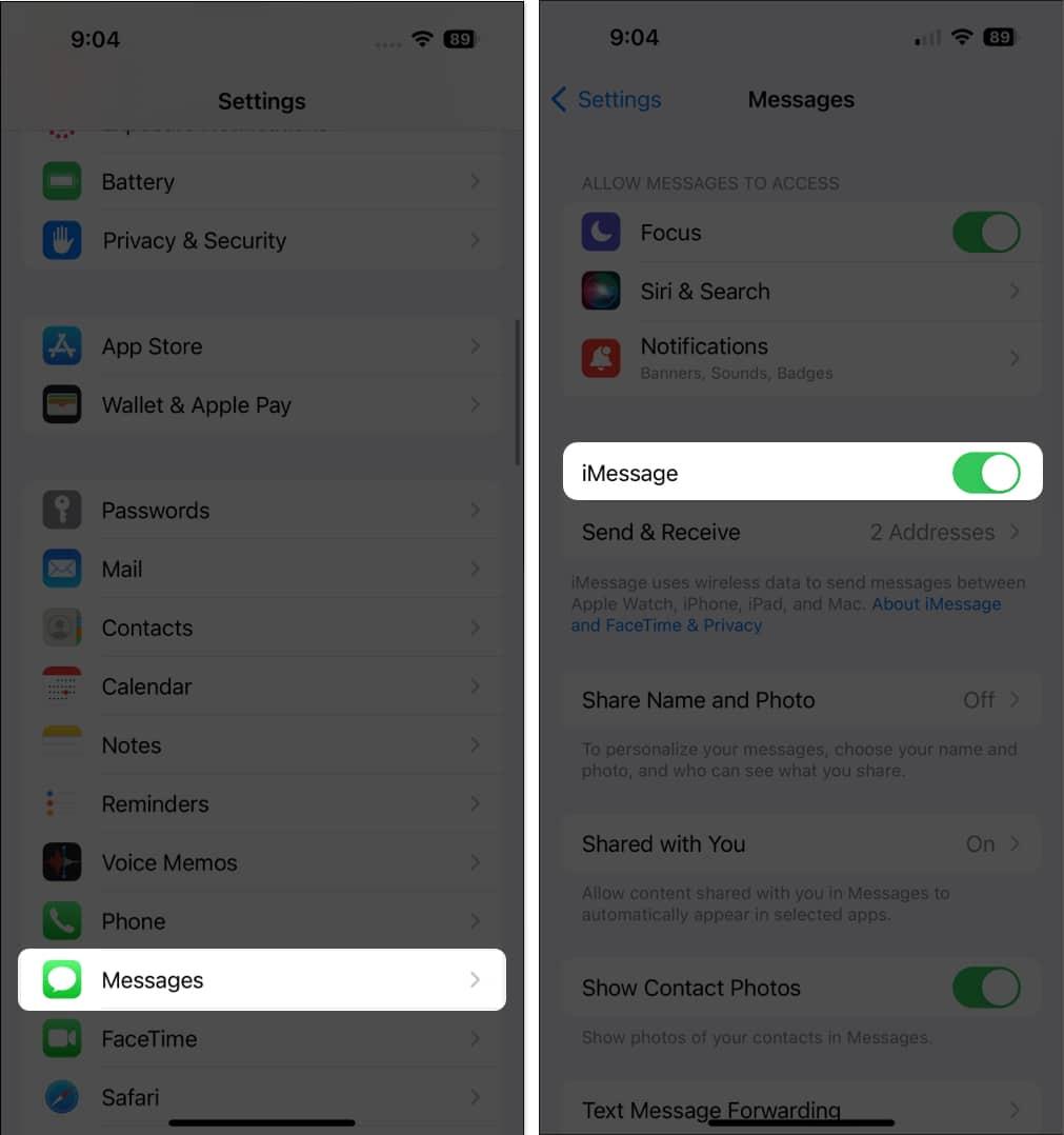 Ensure iMessage is enabled