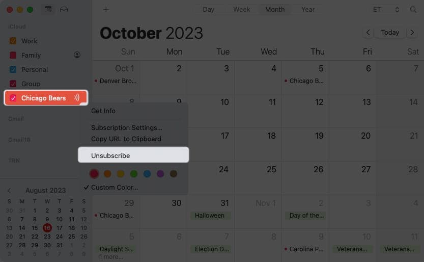Right click and tap Unsubscribe