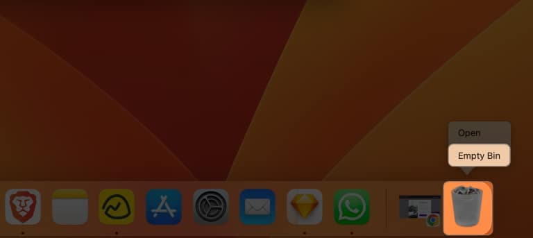 Right-click on Bin on Dock and select Empty Bin