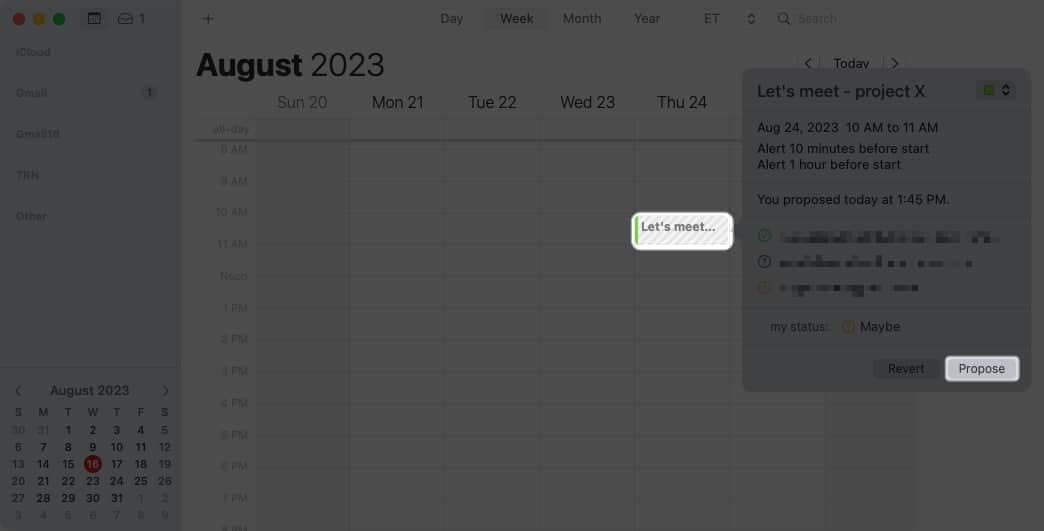 Select Event and then Propose