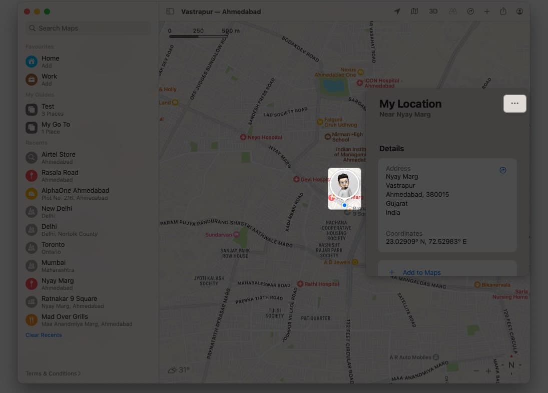 Select a location and tap the three dot icon in Apple Maps