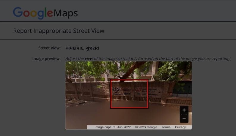 Select the region you wish to report in google maps