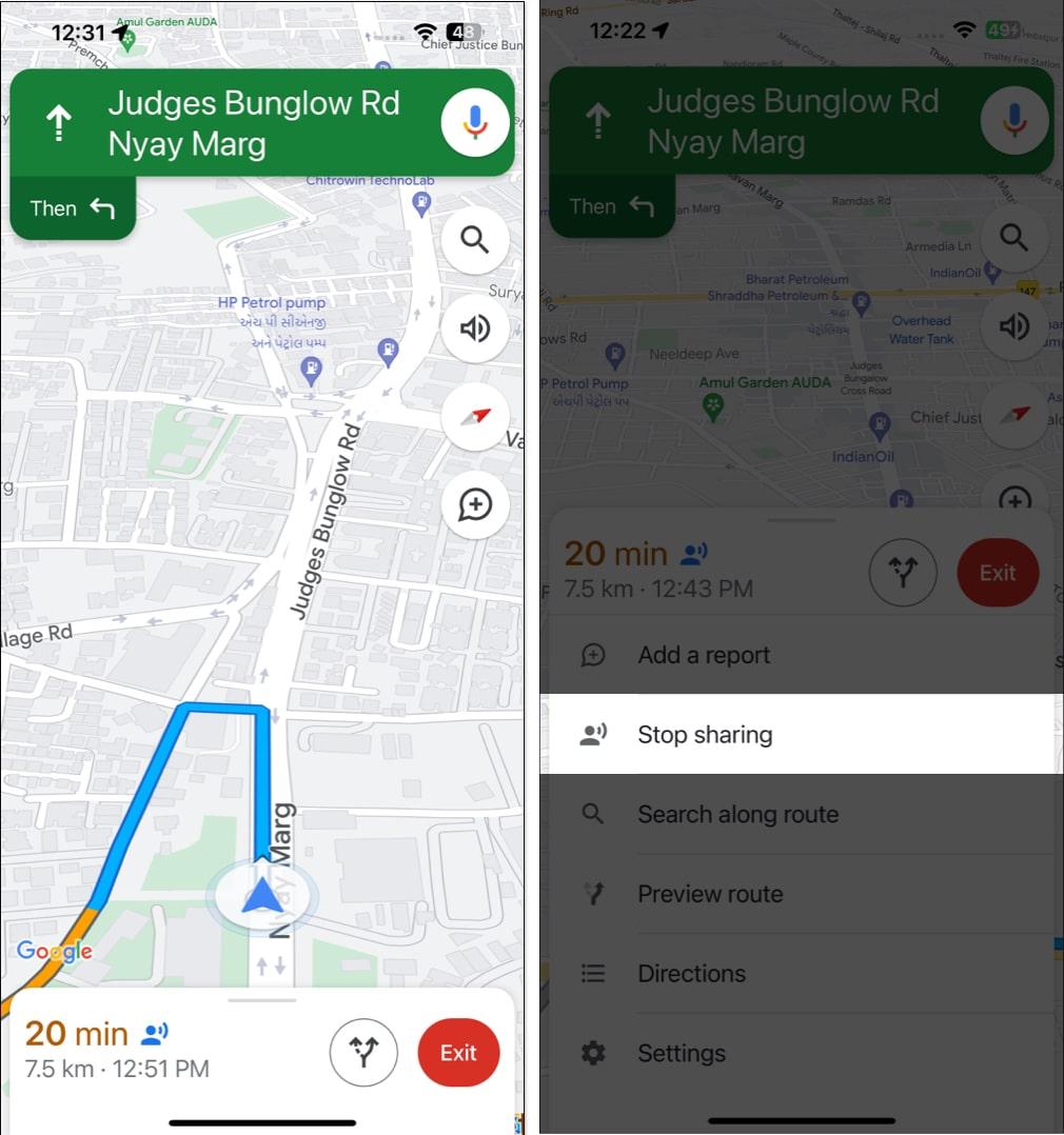 Stop sharing location in Google Maps