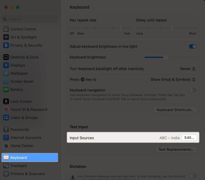 Go to Keyboard and Input Sources