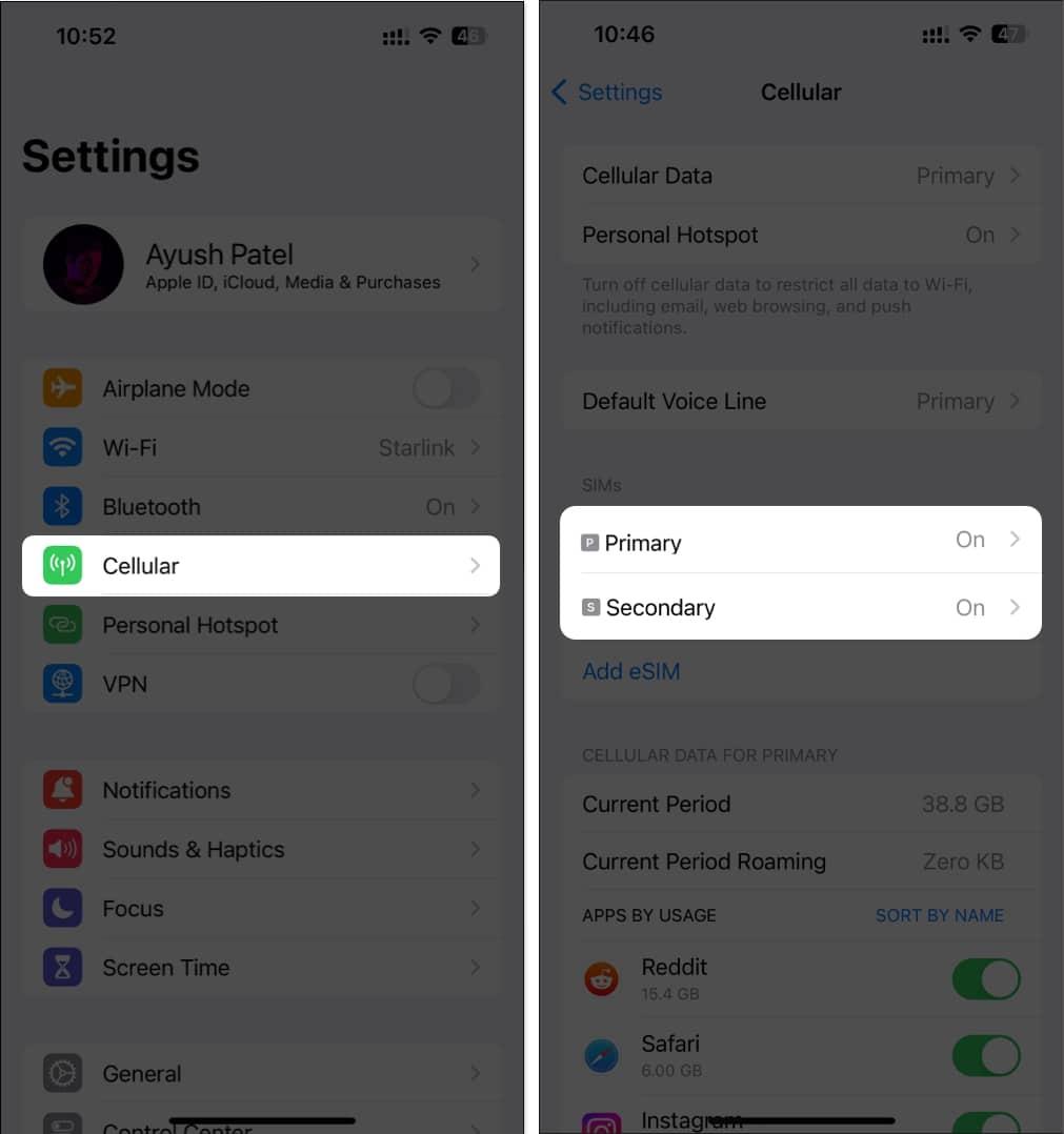Go to settings cellular and select a sim you want to rename