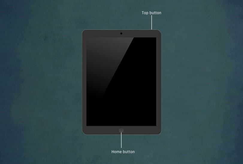 Press and Hold Home Button and Top Button on iPad