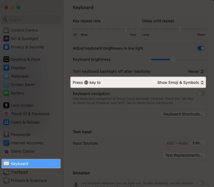 Select Keyboard and Press globe key
