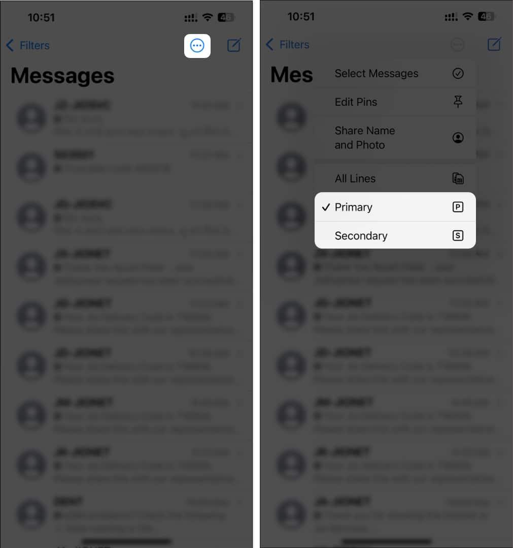 Sort text messages for each sim