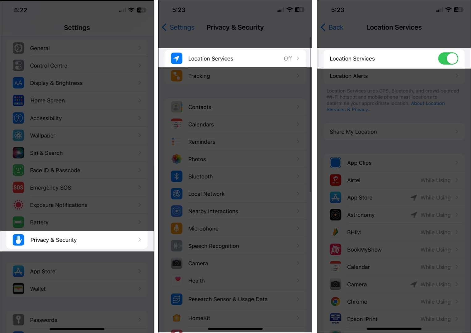Turn ON location services on iPhone