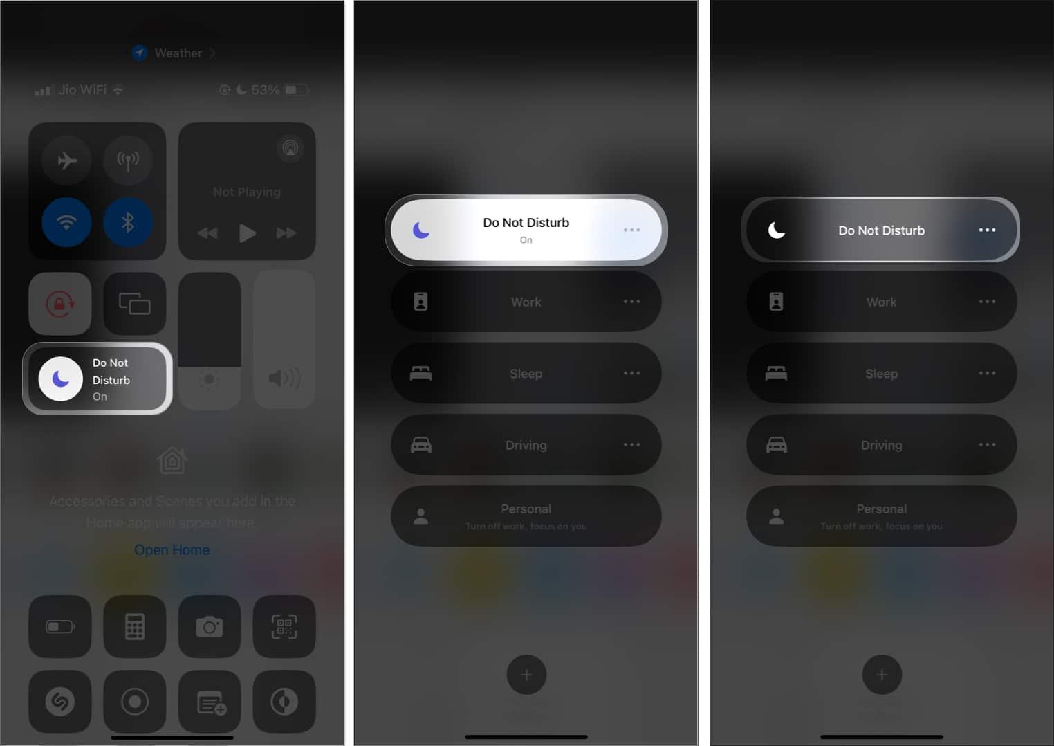 tap focus filter, select the focus in control center