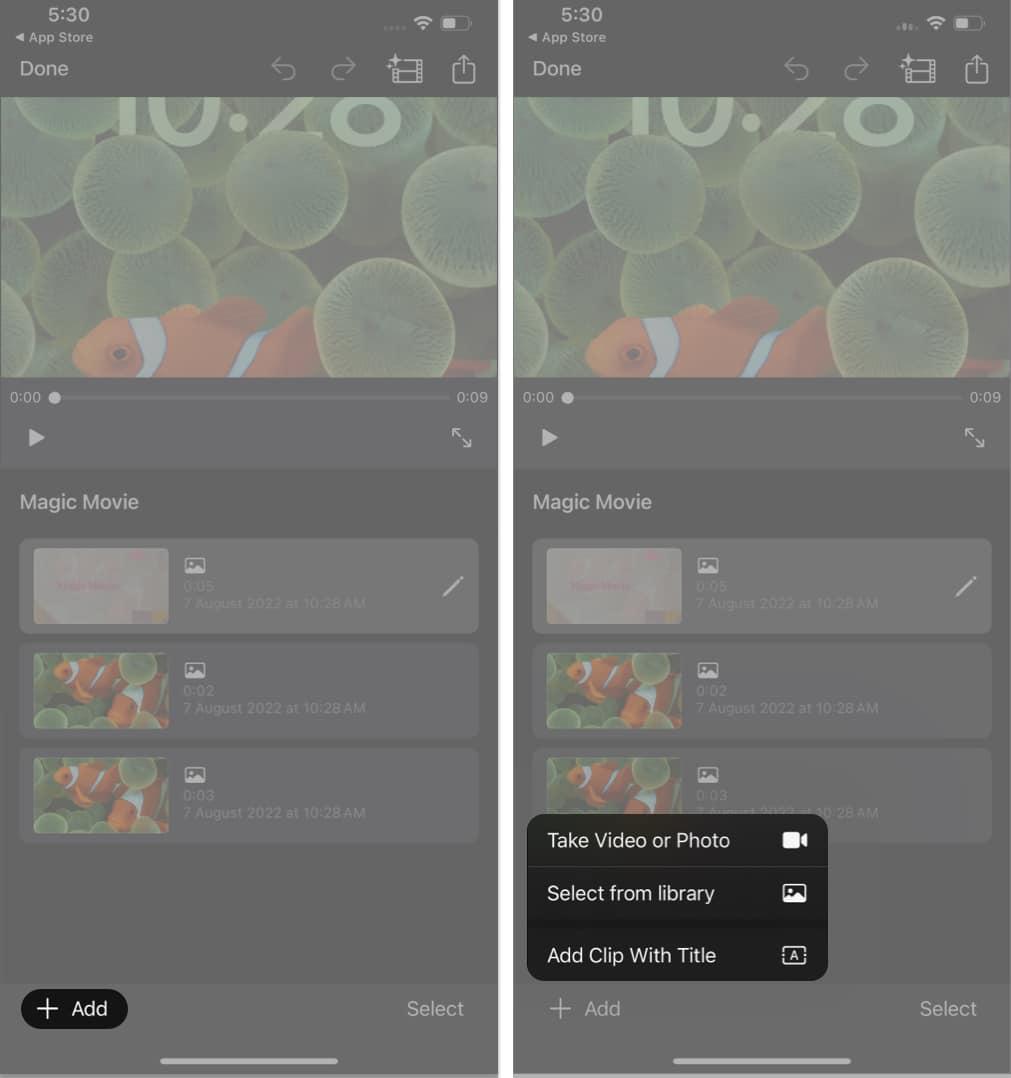Add option in iMovie