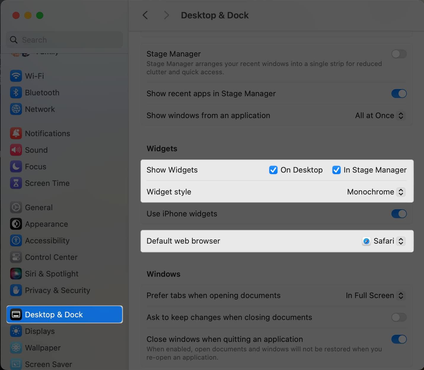 Change widgets from Mac
