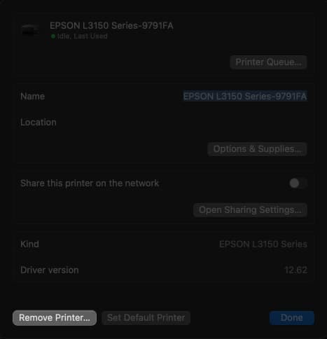 Click Remove Printer in Settings