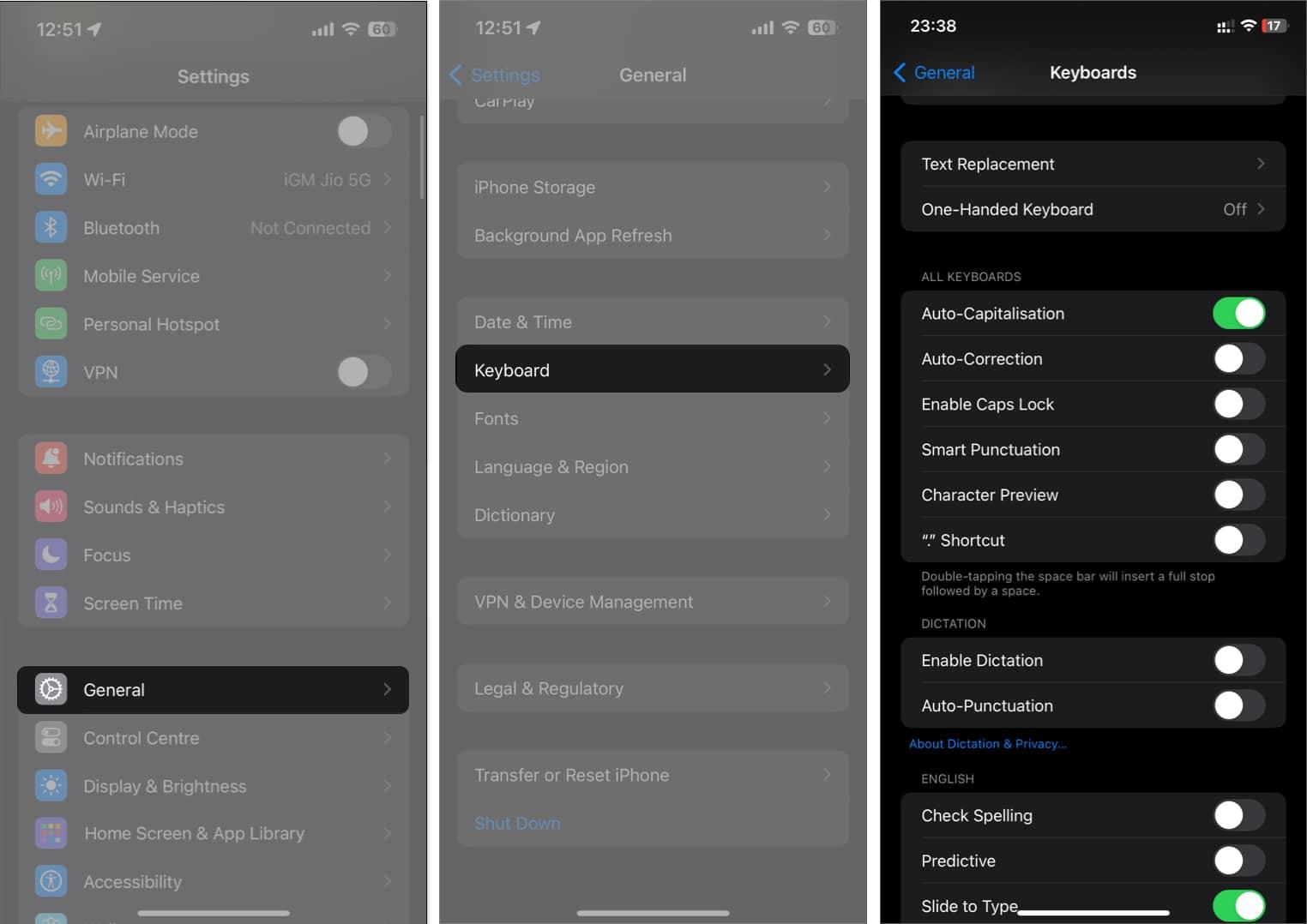Disable and re enable keyboard settings