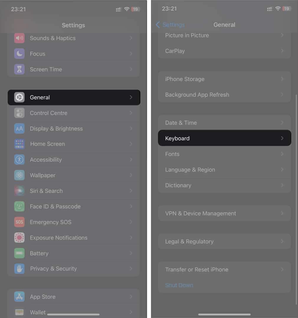 Go to settings then general and tap keyboard
