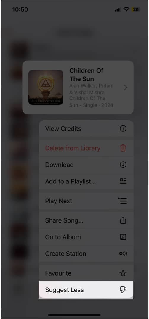 Long press any song and select Suggest Less from drop down menu.