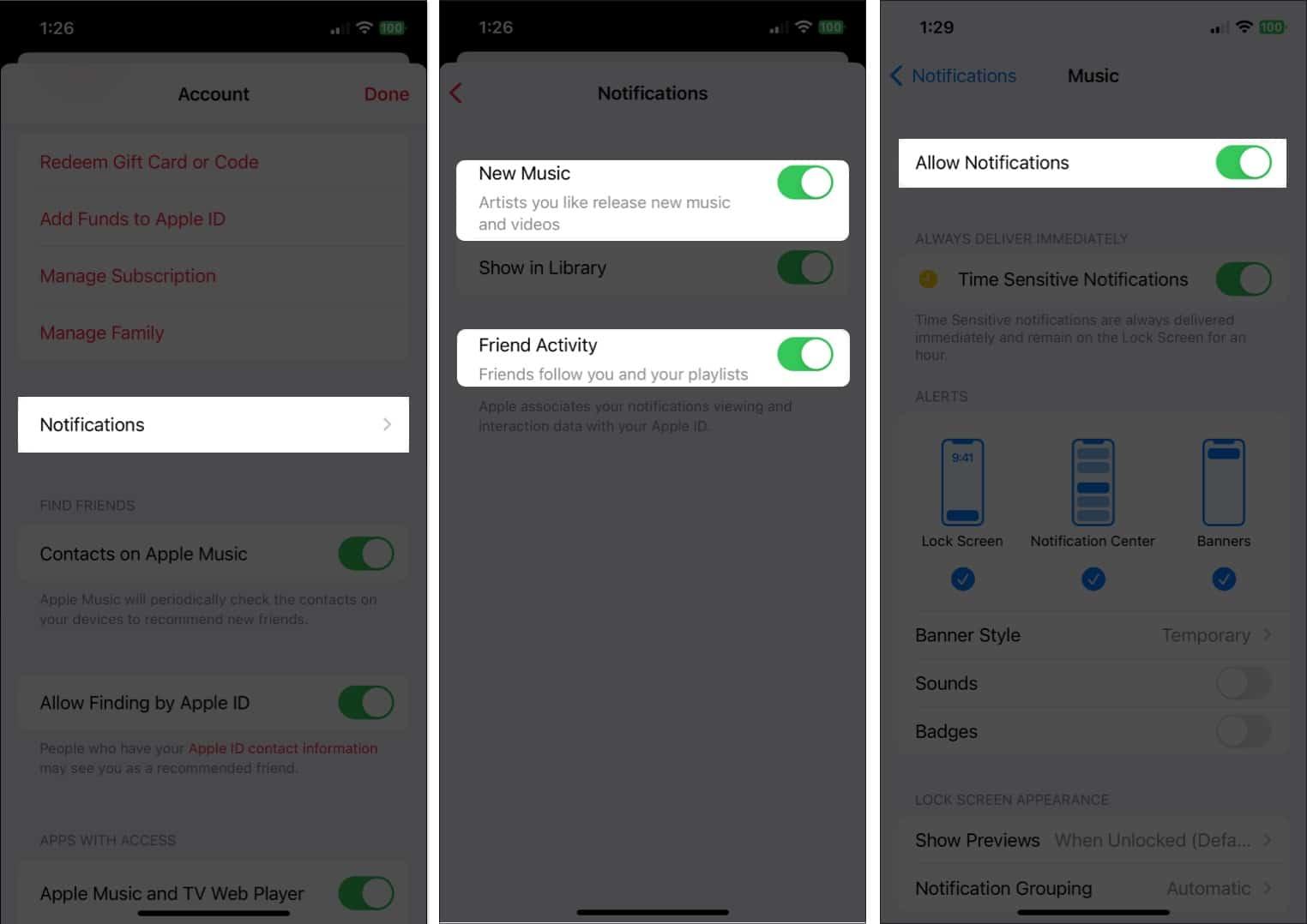 Notifications allow music allow notifications