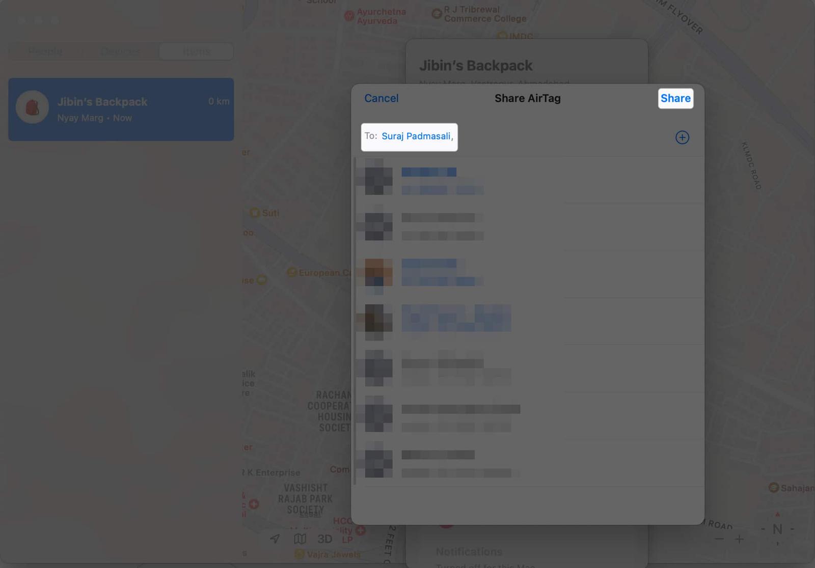 Pick the contact you want to share and tap share