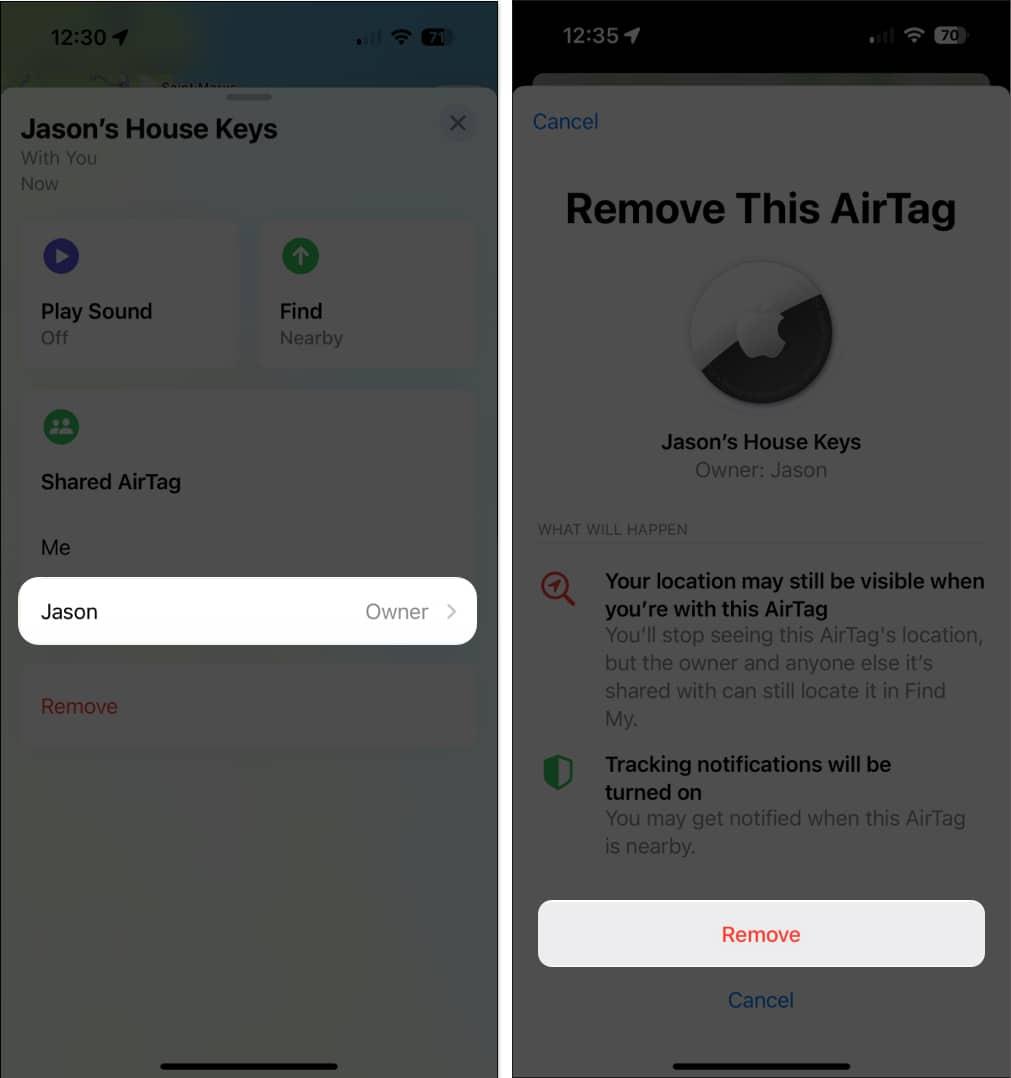 Remove a shared airtag