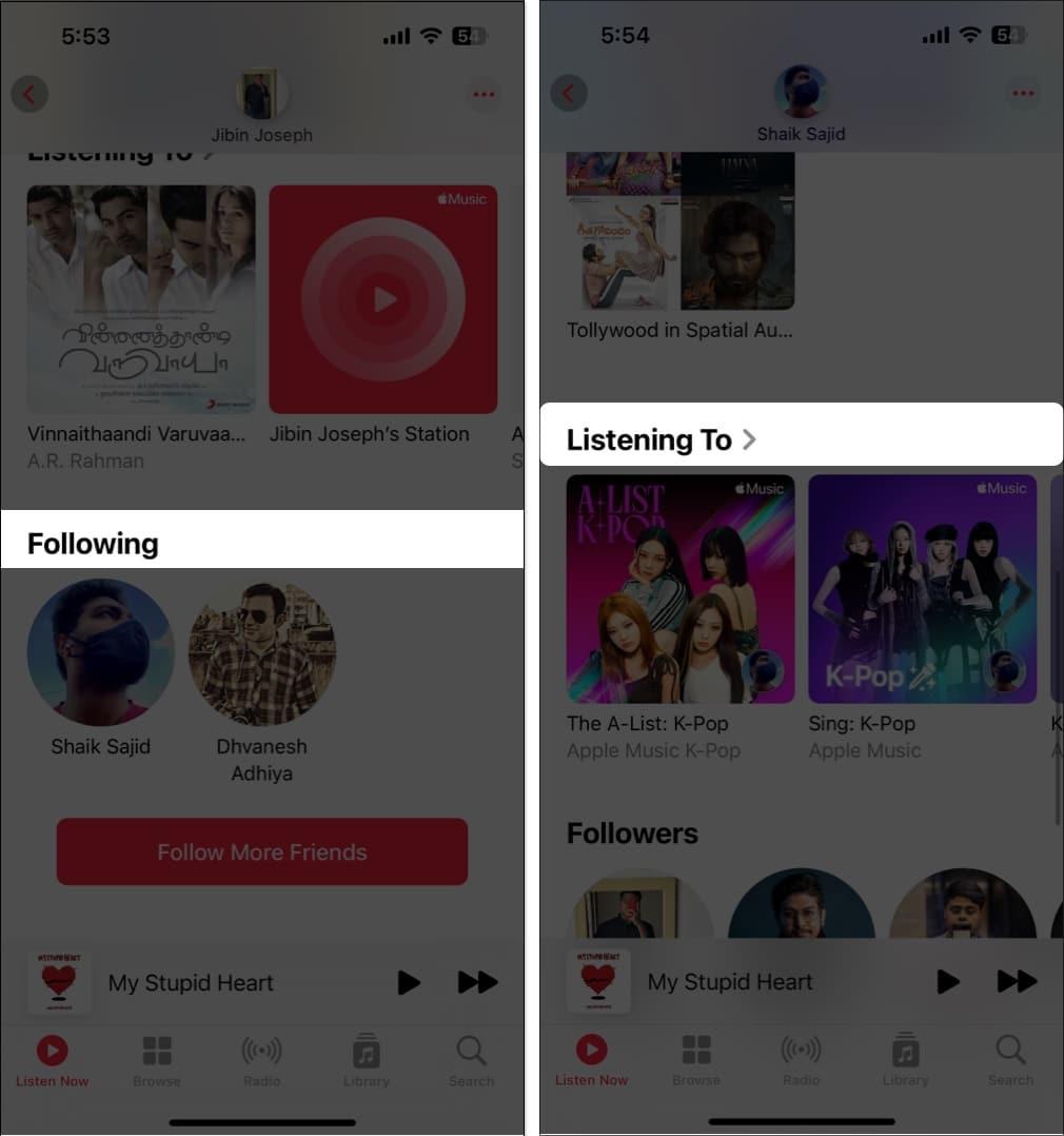 Scroll down to following section then listening section in apple music 1