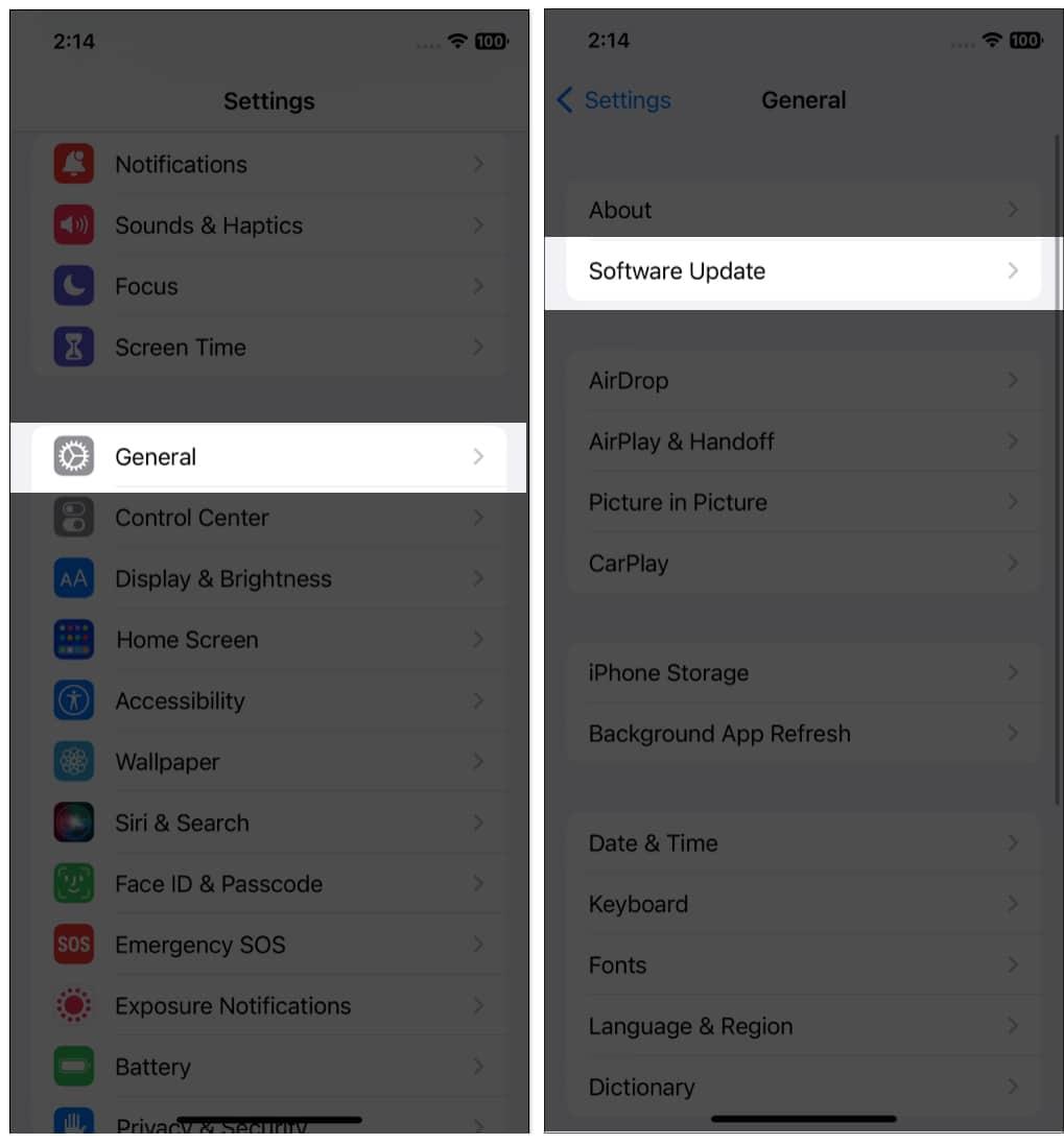 Tap on software update on iphone