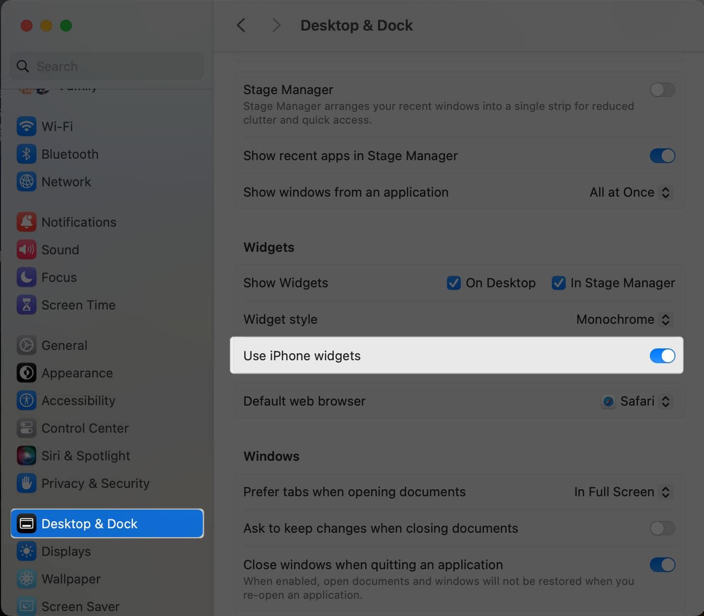 Toggle on Use iPhone widgets