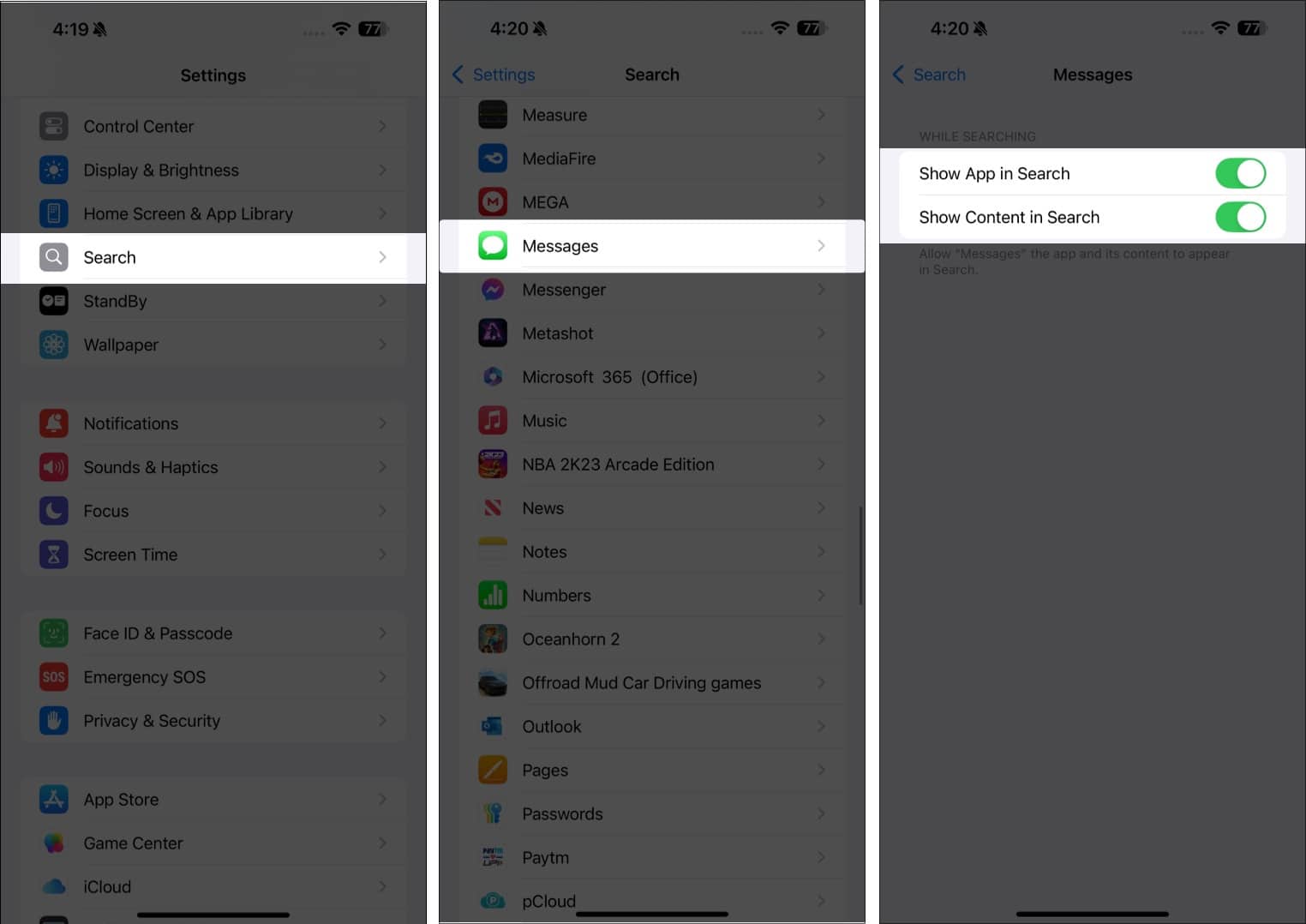 Turn off Show App in Search and Show Content in Search on iPhone.
