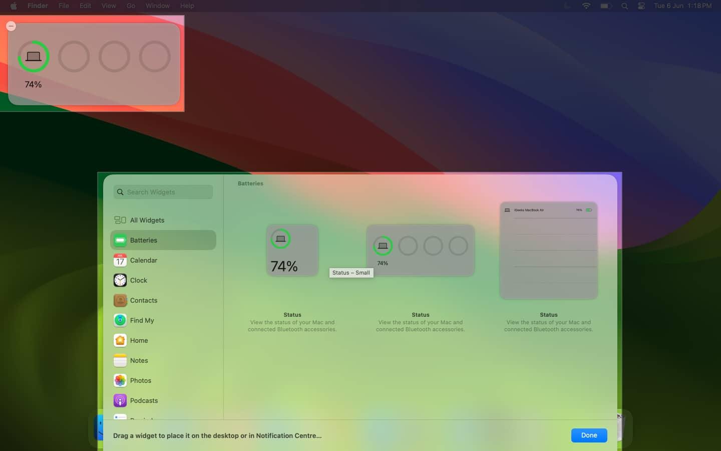 While trying to add a new widget from the widget center, you can click the (-) button