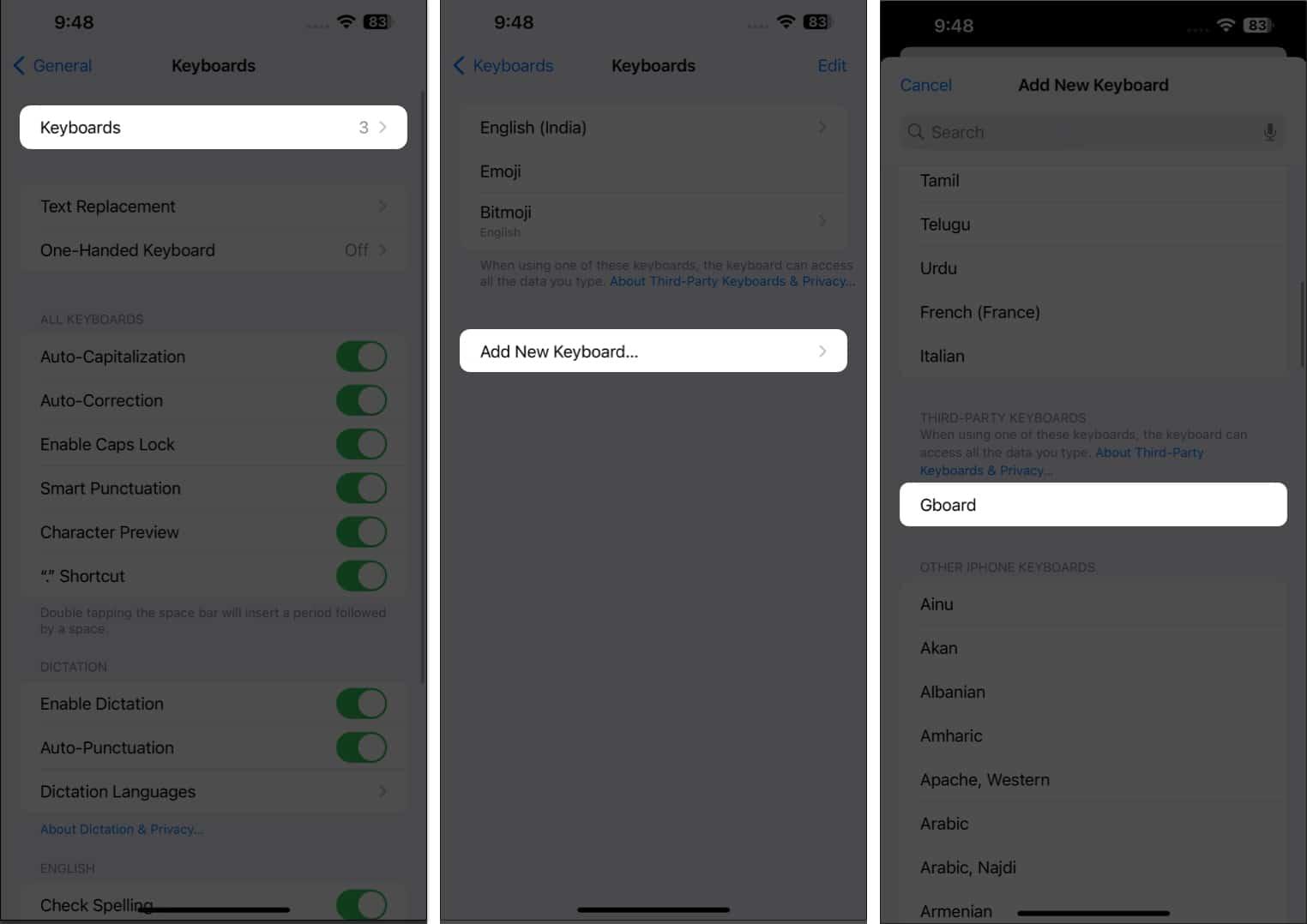 Add Gboard as New Keyboard on iPhone