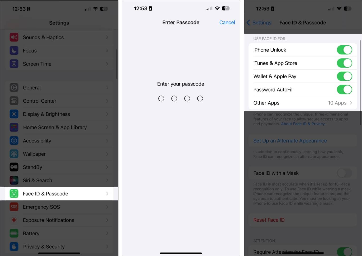 Check face id settings
