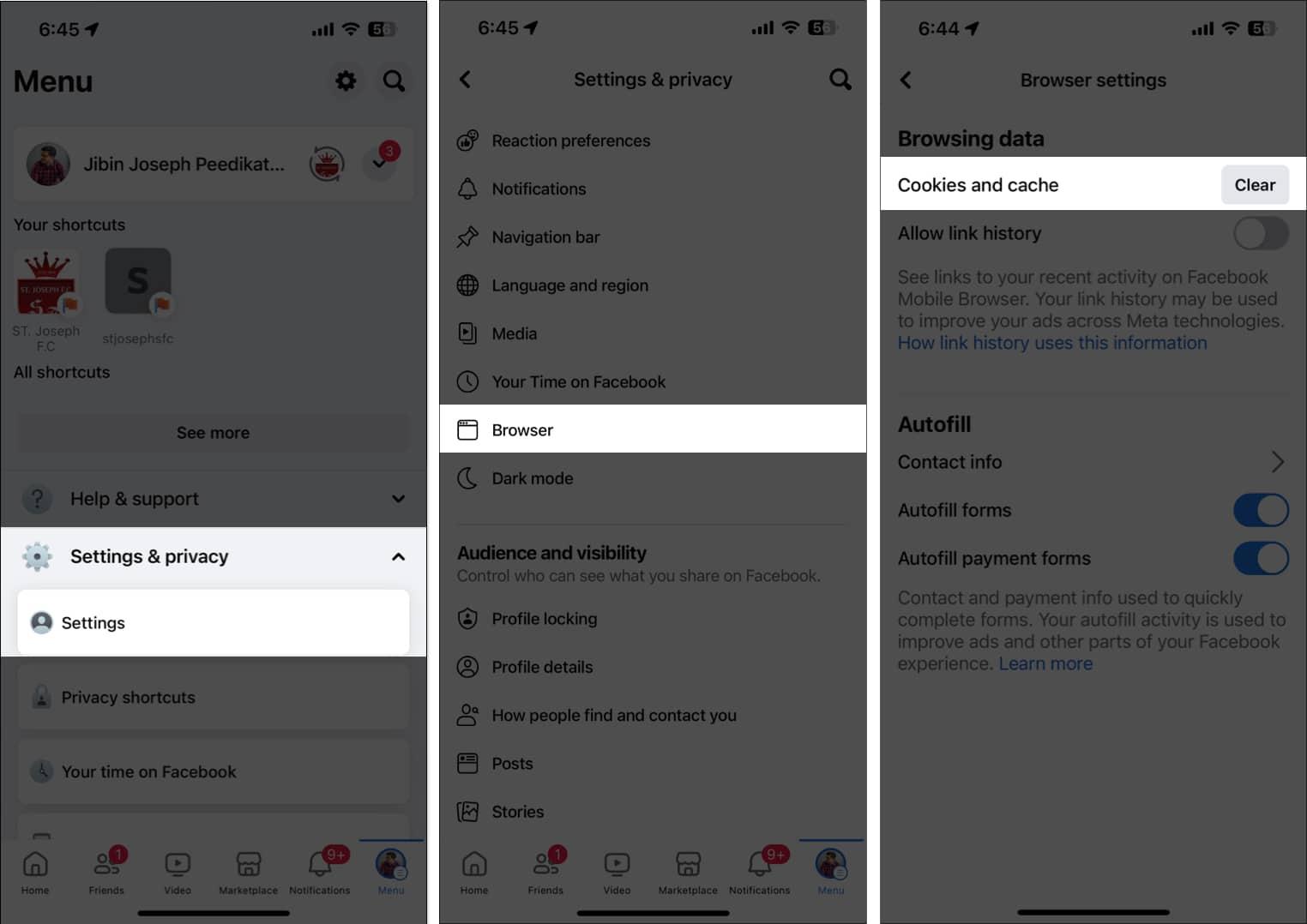 Clear your facebook app cache on iphone