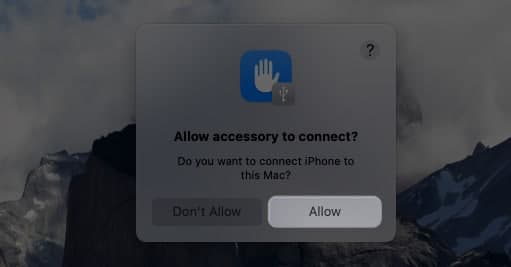Click Allow on the Allow accessory to connect